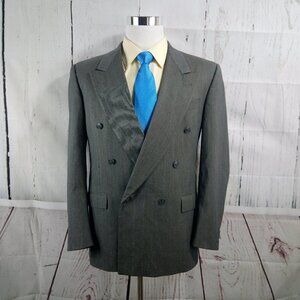 Hart Schaffner Marx Barberis 40R Double Breasted Gray Striped Suit Blazer